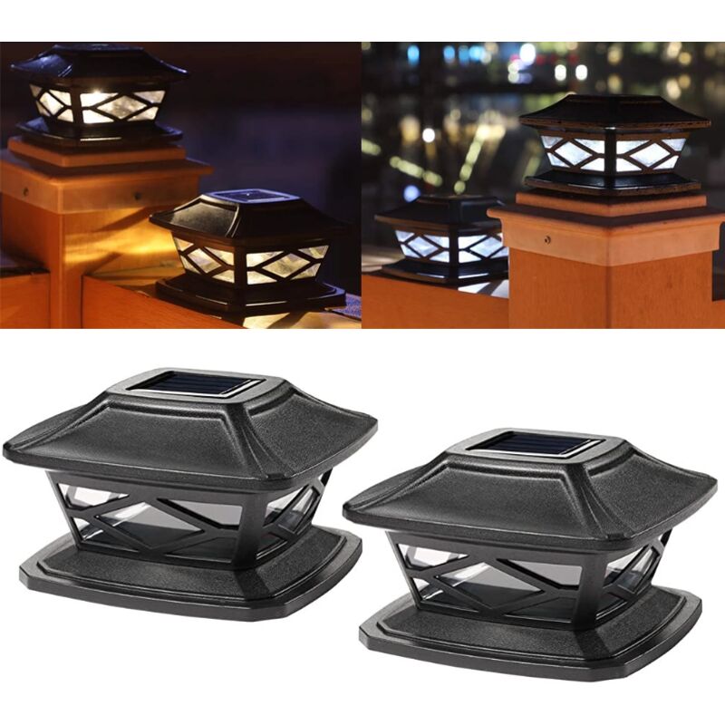 2 Pièces Lampes De Poteau De Chapeau Solaires Extérieures Lumières De Poteau Led Étanches Lampadaires Solaires De Clôture Décorative Adaptés(blanc