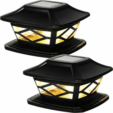 2 Pièces Lampes de Poteau de Chapeau Solaires Extérieures Lumières de Poteau LED Étanches Lampadaires Solaires de Clôture Décorative Adaptés (Noir)