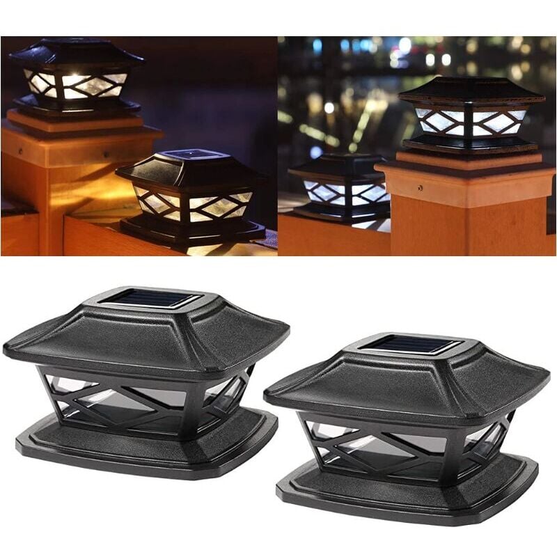 SNQ - 2 Pièces Lampes De Poteau De Chapeau Solaires Extérieures Lumières De Poteau Led Étanches Lampadaires Solaires De Clôture Décorative