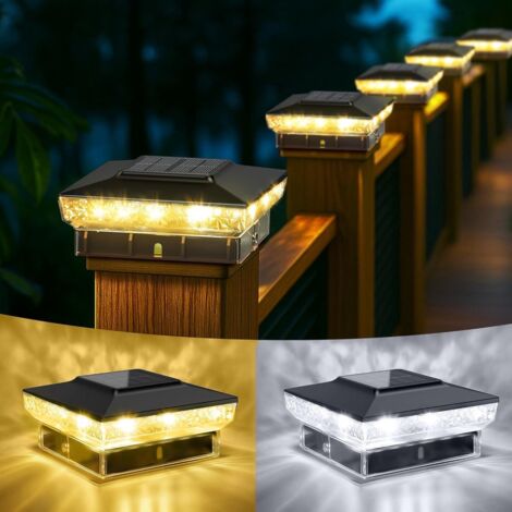 2 Pièces Lampes Solaires de Poteau - Éclairage de Jardin LED Étanche pour Piliers et Poteaux - Éclairage d'Ambiance Blanc Chaud pour Clôture, Mur de Jardin et Patio - IP44 Résistant aux Intempéries