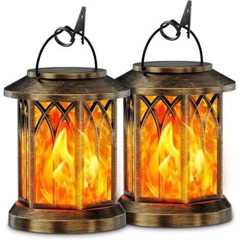 2 Pièces Lanterne Solaire, Effet Flamme Dansante, IP65 Étanche, ABS Durable, Pour Jardin, Balcon