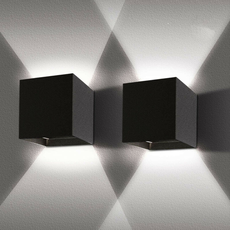 Wottes - 2 pieces LED wall light, waterproof lighting creative angle adjustable bathroom bedroom living room Cold black - Black