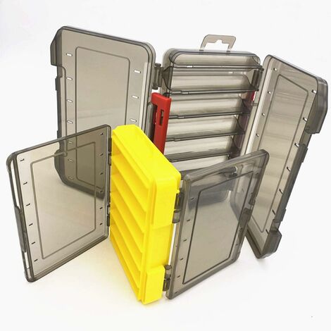 2 pièces Leurre de pêche Boîte, Boite de leurres transparent, double faces visible poignee a main, Boîte de rangement 10 sections avec trous d'évacuation, pour leurres de pêche