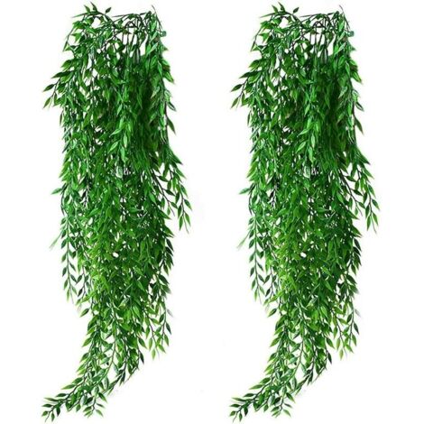 2 Pièces Lierre Artificielle Plantes Guirlande Vigne Faux Plastique Feuilles Saule Suspension Plante Vertes Ivy pour pour Intérieure Extérieure Décoration Mur Arche Balcon Panier Jardin Mariage