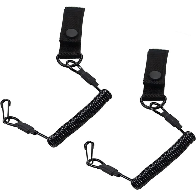 2 Pièces Longes Tactiques Noires avec Cordon de Sécurité Elastique et Mousqueton à Spirale,Réutilisable,Convient pour Les Outils d'escalade, Pêche,
