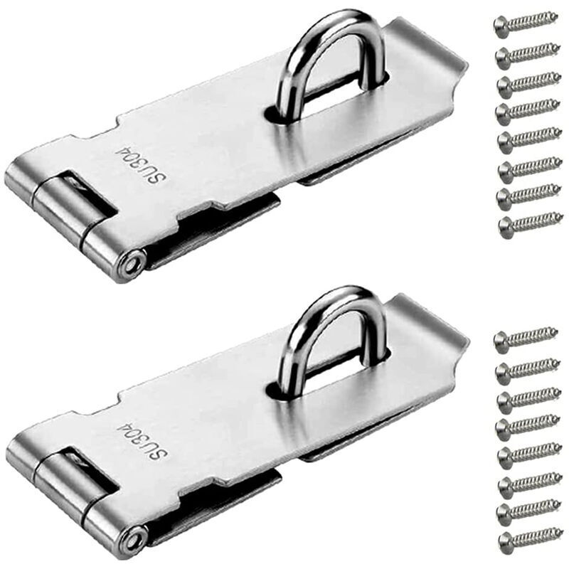 Linghhang - 2 Pièces Loquet de Cadenas 4 Pouces - Argenté Acier Inoxydable Verrou de Porte Cadenas avec Vis pour Meubles Armoire Tiroir