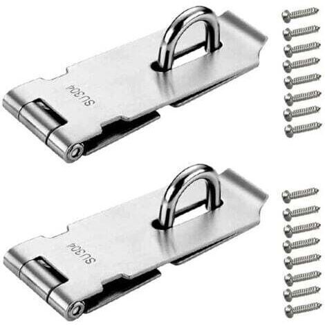2 Pièces Loquet de Cadenas 4 Pouces - Argenté Acier Inoxydable Verrou de Porte Cadenas avec Vis pour Meubles Armoire Tiroir