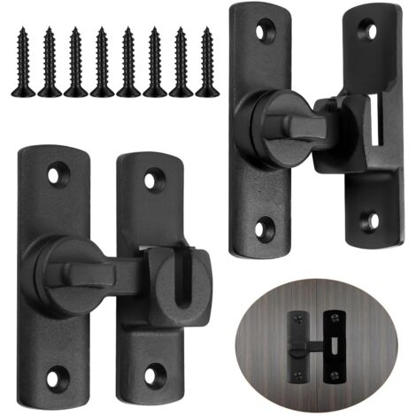 2 Pièces Loquet Porte Interieure, 90/180 Degrés Verrou Porte Coulissante avec Vis, Alliage D'aluminium Loquets et Verrous de Portes pour Portes, Fenêtres, Meubles et Clôtures (Noir)