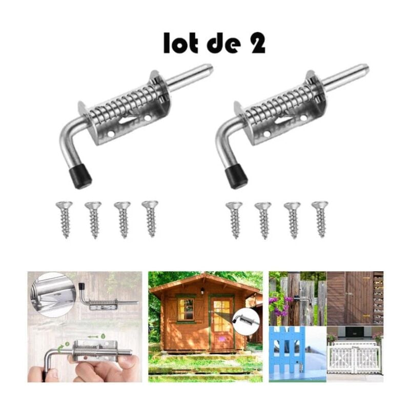 Csparkv - 2 Pièces Loquet Ressort Robuste Inox, 10 x 128mm Boulons à Ressort en Acier Inoxydable, Barrel Bolt pour Porte de Garage/de Jardin, Placard