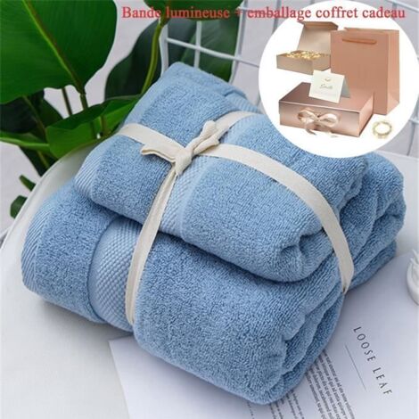 2 Pièces Lot Serviette de Bain Draps de bain,(70140cm)1 Draps de Bain et (3575cm)1 Serviettes Coton Pas de Décoloration CS-Bleu