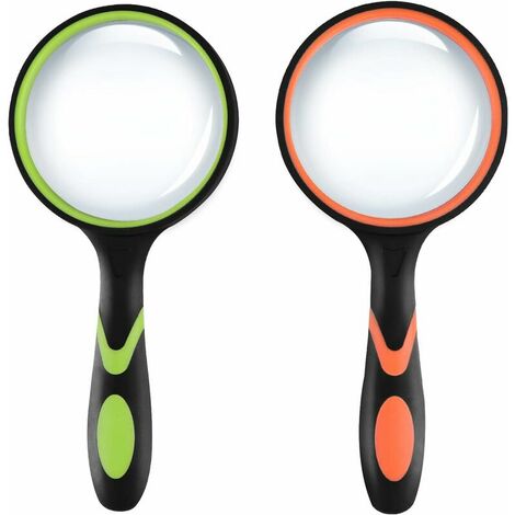 2 Pièces Loupe de Lecture 10X avec Poignée en Caoutchouc Souple Portable Personnes âgées et Enfants Loupes 75 mm pour Inspection, Livres, Scientifiques, Journaux, Insectes, Passe-temps
