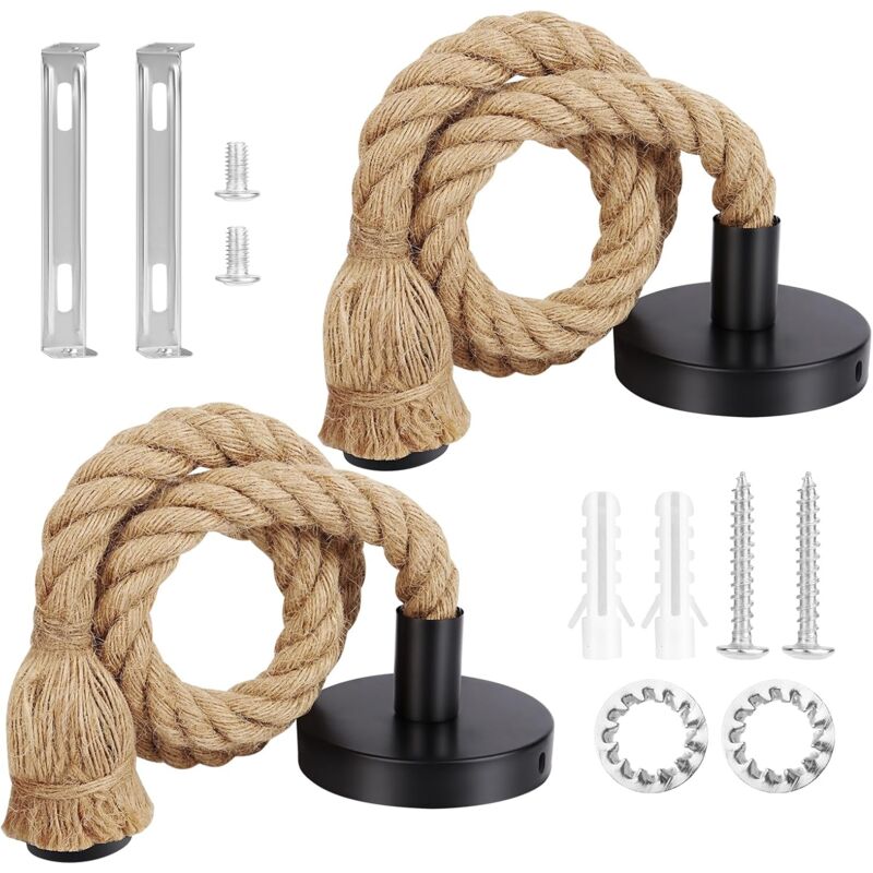 2 Pièces Lumière Pendante Industrielle Douille E27 Suspension Luminaire Suspension Lustre Corde Cable Lampe Douille de Lampe de Chanvre E27 Vintage