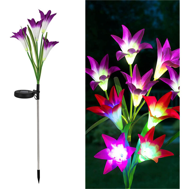 2 Pièces Lumiere Solaire Exterieur, Lily Lampe Solaire Jardin led Lampe Solaire Couleur Changemen Fleurs plus Grandes et Panneaux Solaires Deco