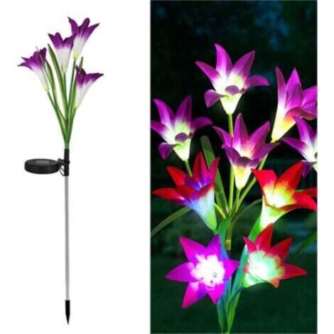 2 Pièces Lumiere Solaire Exterieur, Lily Lampe Solaire Jardin LED Lampe Solaire Couleur Changemen Fleurs plus Grandes et Panneaux Solaires Deco Jardin pour Terrasse, Chemins, Noël
