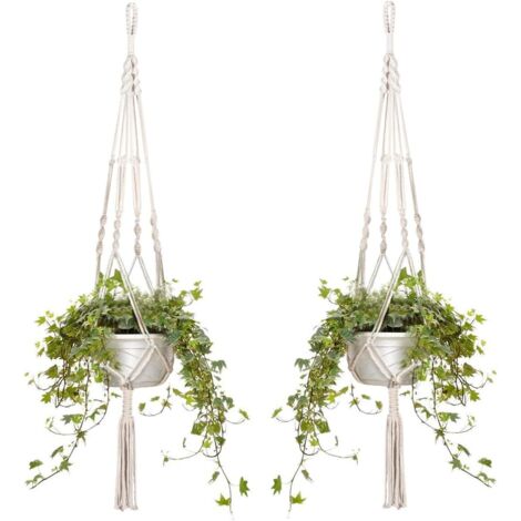 2 pièces macramé panier suspendu corde de coton jardinière suspendue pot de fleur porte-plante cintre 105 cm/41 pouces, 4 pieds, Ensoleillé