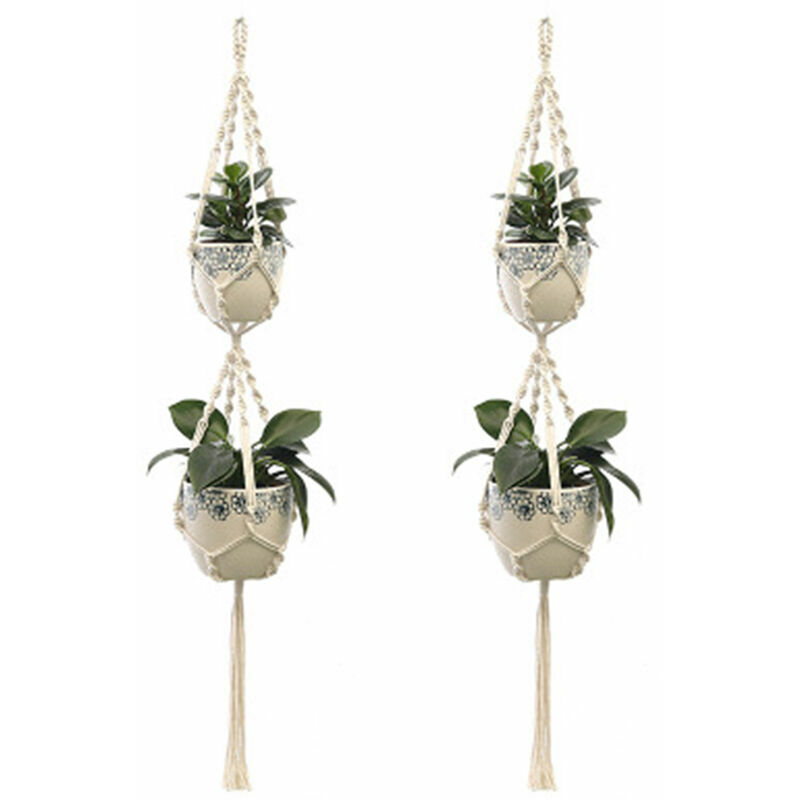 2 pièces macramé plante cintres intérieur extérieur suspendu jardinière panier corde de coton tricoté à la main pot de fleur net sac, style 5