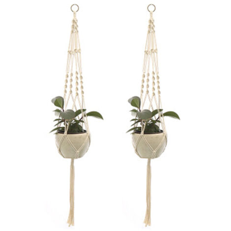 2 pièces macramé plante cintres intérieur extérieur suspendu jardinière panier corde de coton tricoté à la main pot de fleur net sac,style 2
