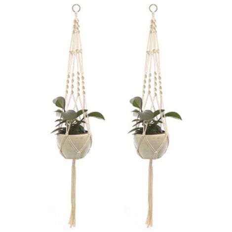 2 pièces macramé plante cintres intérieur extérieur suspendu jardinière panier corde de coton tricoté à la main pot de fleur net sac,style 2