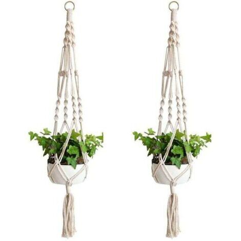 2 Pièces Macramé Plante Suspension, Panier en Corde de Coton à Suspendre de Fleurs en Macramé pour Pots de Fleurs Muraux