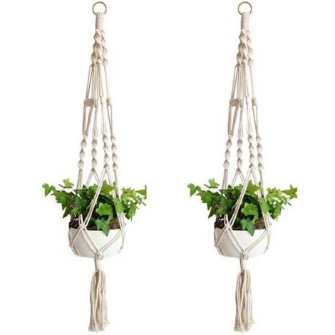 2 Pièces Macramé Plante Suspension, Panier en Corde de Coton à Suspendre de Fleurs en Macramé pour Pots de Fleurs Muraux pour Décoration de la Maison, Jardinage de Bureau