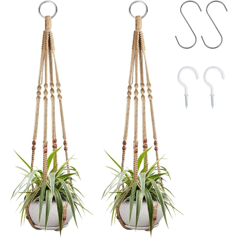 ANMI 2 pièces Macramé Support Pots pour Fleur Pots de Fleurs à Suspendre Intérieur Macramé Corde de Coton Porte Décoration avec 4 Crochets