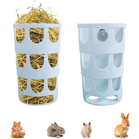 2 Pièces Mangeoire à Herbe, Mangeoire à Foin, Mangeoire à Foin pour Lapin, Distributeurs Nourriture Gamelle en Plastique Hangable Manger Poreux, pour Cochon d'Inde, Chinchilla, Lapins, Bleu