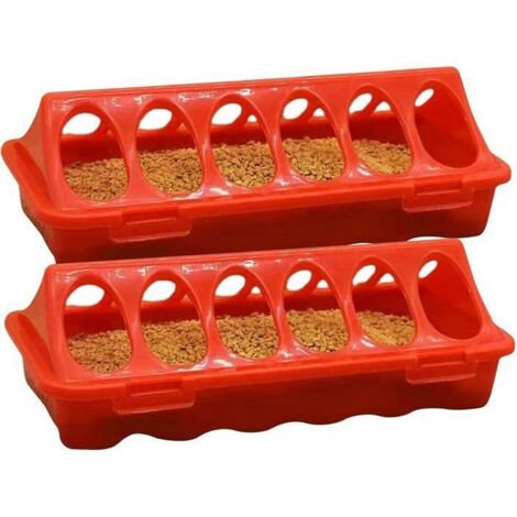 2 Pieces Mangeoire Poule 6 Emplacements Distributeur deau De Poulet pour Pigeon Perroquets Poussins Caille Canard Rouge MANGEOIRE