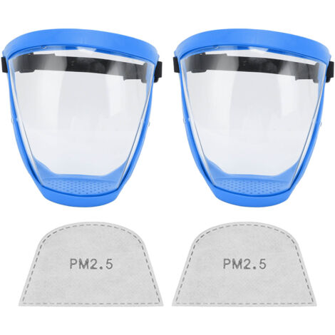 2 pièces Masque de Protection Transparent Réutilisable avec Élastique et Filtres Cotons, Bleu et Blanc pour Enfants