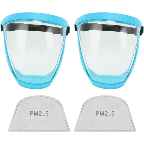 2 pièces Masque de Protection Transparent Réutilisable avec Élastique et Filtres en Coton, Couleur Bleu Lac pour Enfants