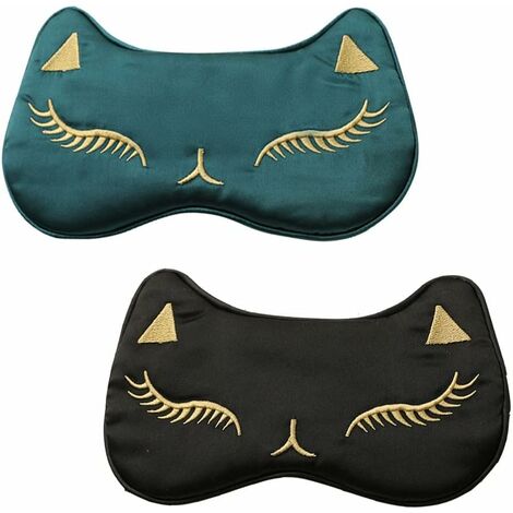 2 Pièces Masque de Sommeil en Soie Brillante, Sangle Souple Ajustable pour Dormir Eye Blinder, Masques pour les Yeux en Soie Animal Chat Imprimé Masques pour les Yeux de Sommeil Convient aux Femmes Ho