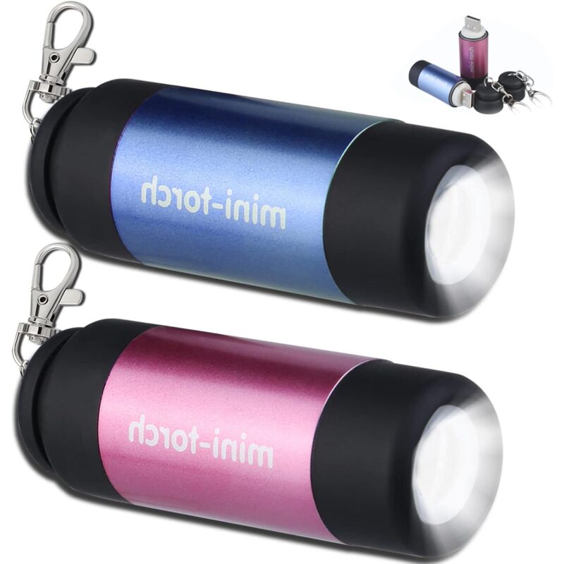 2 pièces mini lampe de poche LED, porte-clés lampe de poche, lampe de poche LED rechargeable USB enfants, lampes de poche pour enfants, pour le