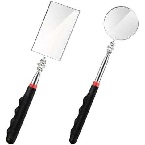 2 Pièces Miroirs D’Inspection Télescopique, 360 Degrés Rotation Miroir Auto D'inspection Réglables pour Réparation Vérification Automobile Véhicules (Circulaire+Carré) -