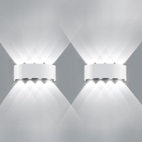 2 Pièces Moderne LED Applique Murale, 8W 6000K Blanc Froid Lampe Murale, IP65 Etanche Éclairage Mural, Aluminium Luminaire Murale pour Chambre Couloir Salon Escalier