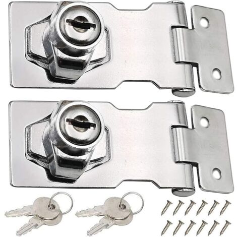 2 Pièces Moraillon de Verrouillage en Acier Inoxydable 80mm Boulon de Porte Loquet Boucle avec Cadenas et Clé pour Verrouiller la Remise Portes Armoires Boites Meubles