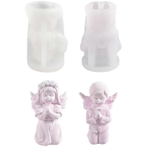 2 Pièces Moule en Silicone pour Bougie Ange Fille, Décoration de Bureau Artisanale pour Cire ou Plâtre