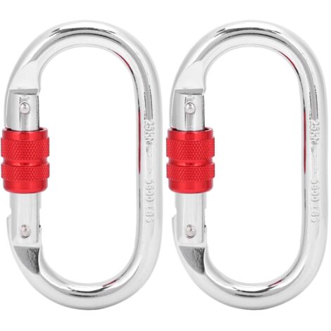 2 Pièces Mousqueton d'Escalade 25KN Sécurité O Crochet Chrome pour Randonnée et Alpinisme