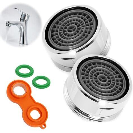 2 Pièces Mousseur Robinet M24 en Laiton - Convient aux Robinets à Filetage Interne de 24 mm, Filtre Robinet Anti-calcaire, Aerateur Robinet Economie d'Eau Anti-éclaboussures avec Clé à Filtre