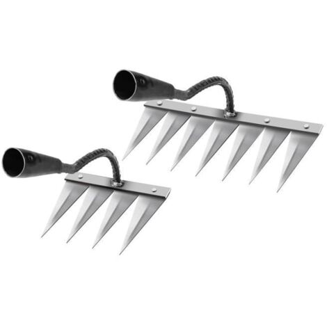 2 pièces multifonctionnel désherbage houe râteau herse jardinage pelouse nivellement desserrer le sol ferme 4 dents 7 dents