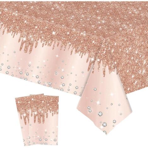 2 Pièces Nappe Plastique Rectangulaire Anti-Tache, 137x274cm Brillant, Nappe de Table Or Rose, pour Décoration de Table