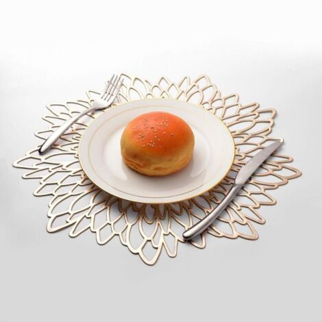 2 Pièces Napperon de Table Or, Set de Table Rond évidé, Napperons Ronds Tapis de Table en Plastique, Utilisé pour L'isolation Thermique de L'assiette et de la Décoration de Table (Or)