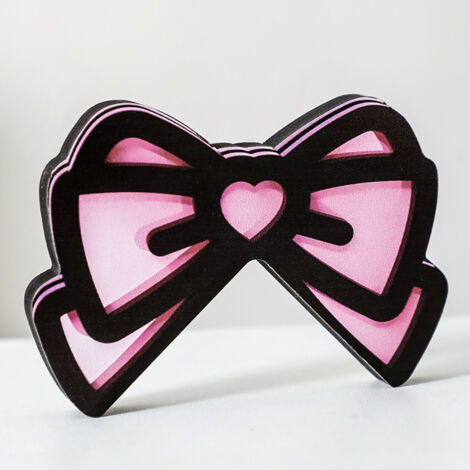 2 Pièces Noeud Papillon Rose Décor 3D Bois pour Écran d'Ordinateur - Décoration Bureau Mignon Cadeau Gamer Femme pour Noël