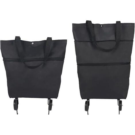 (2 pièces, noir) Chariot de courses pliable, chariot de courses sur roues,