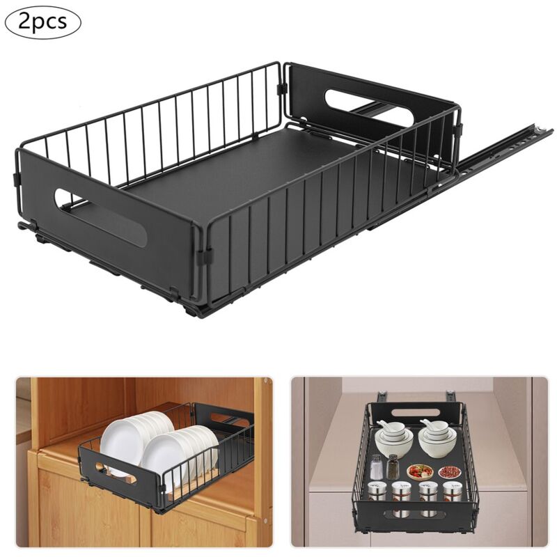 2 pièces Noir petit panier extensible Cuisine Organisateur de placard de cuisine Tiroir de rangement extensible