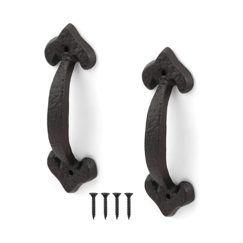 Cyslmuk - 2 Pièces Noir Poignée de Porte en Fonte Ancienne Poignée Porte Coulissante Rétro pour Portes de Hangar Garages Placards