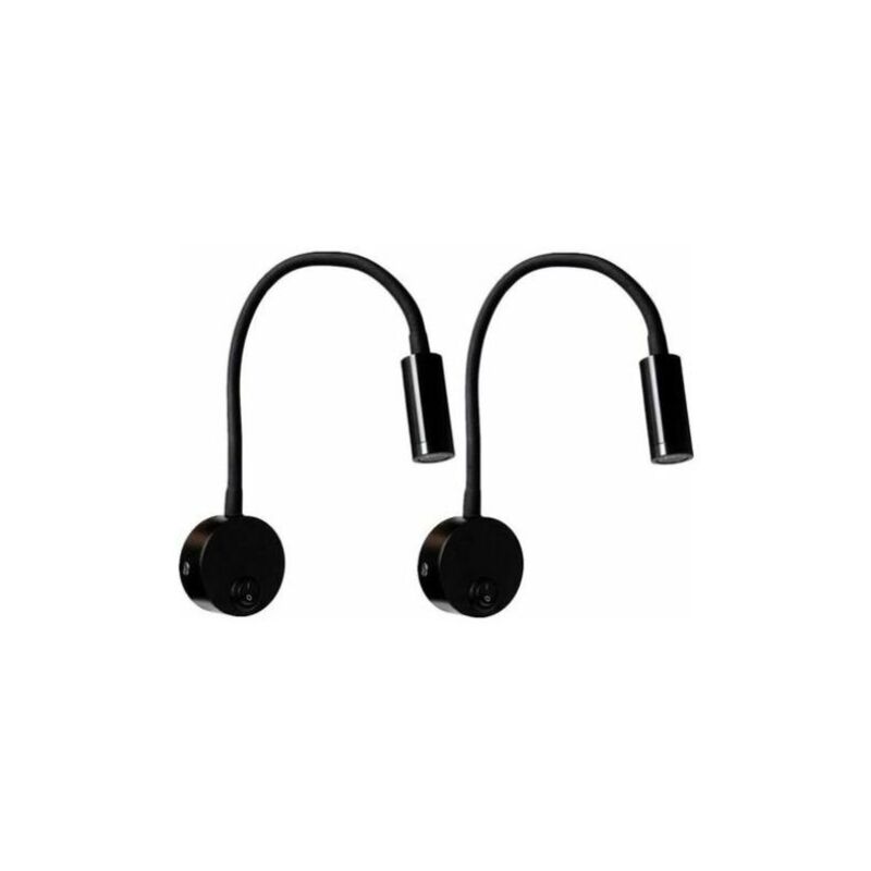 Fitags - 2 Pièces Noire Lampe de lecture Murale 3W, Flexible Cou Réglable Applique Lampe de Bureau en Aluminium, Lampe de Chevet avec Interrupteur