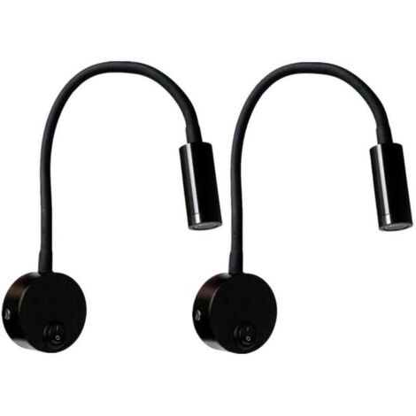 2 Pièces Noire Lampe de lecture Murale 3W, Flexible Cou Réglable Applique Lampe de Bureau en Aluminium, Lampe de Chevet avec Interrupteur LED Soins des Yeux