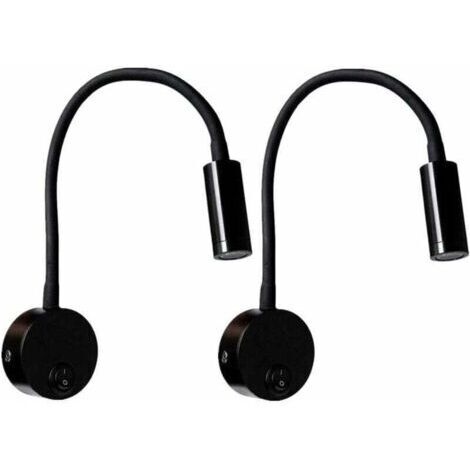 2 Pièces Noire Lampe de lecture Murale 3W, Flexible Cou Réglable Applique Lampe de Bureau en Aluminium, Lampe de Chevet avec Interrupteur LED Soins des Yeux