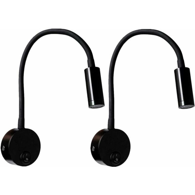 2 Pièces Noire Lampe de lecture Murale 3W, Flexible Cou Réglable Applique Lampe de Bureau en Aluminium, Lampe de Chevet avec Interrupteur led Soins