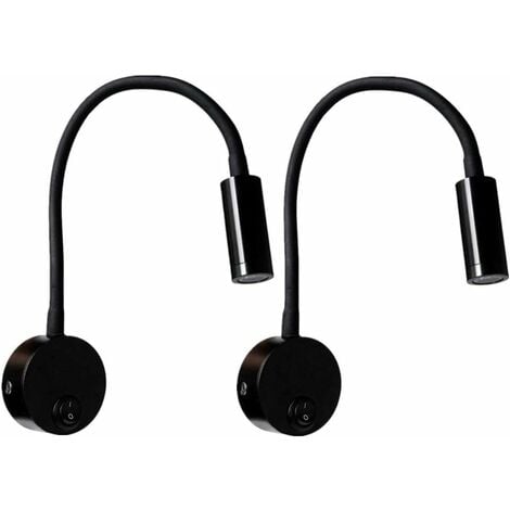 2 Pièces Noire Lampe de lecture Murale 3W, Flexible Cou Réglable Applique Lampe de Bureau en Aluminium, Lampe de Chevet avec Interrupteur LED Soins des Yeux,Câblage encastré