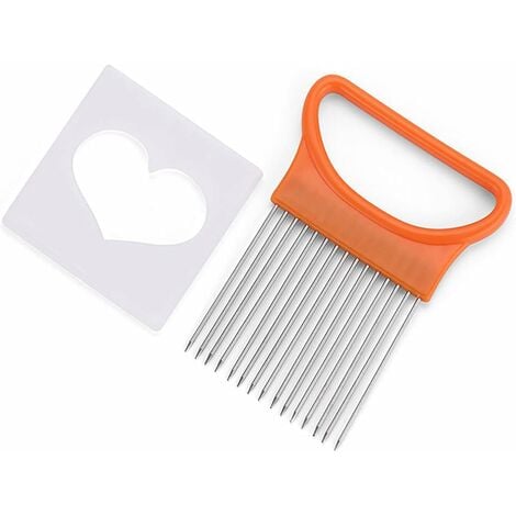 1pc Orange Stainless Steel Onion Slicer With Needle, Meat Tenderizer &  Fruit Vegetable Holder